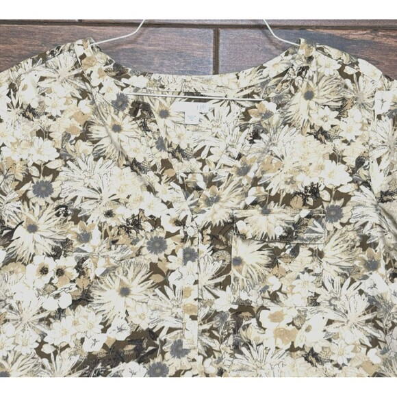 J. Jill Top Womens Medium 100% Cotton Blouse Floral Button Front Neutral Sz M - Picture 5 of 8